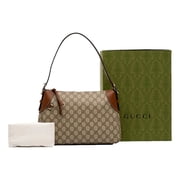 New Gucci GG Emblem Supreme Canvas Medium Leather Shoulder Bag Brown Beige Gold Hardware Made in Italy