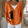 thumbnail image 2 of Wang6 Womens Plus Size Cardigan Sweaters Black Open Front Button Long Sleeve Knit Sweater Fall Winter V Neck Cute Animal Printed Knitted Outwear Tops Orange XL, 2 of 5