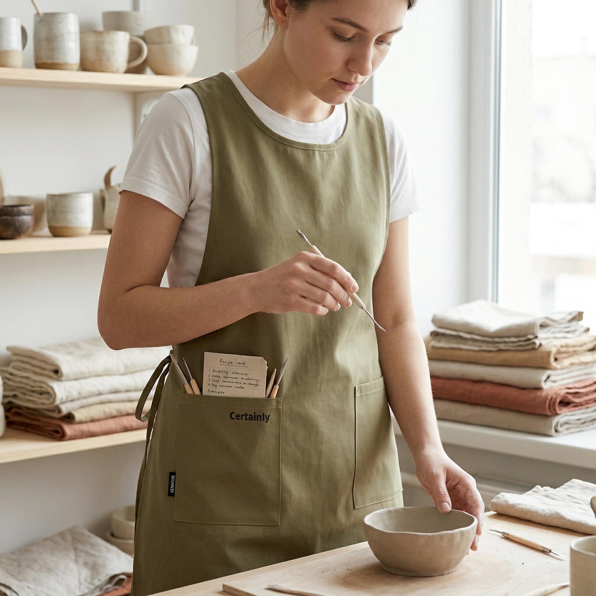 Unique Bargains Women's Cooking Apron with Pockets 25.4x37.8in Jet Black Gold Sheen
