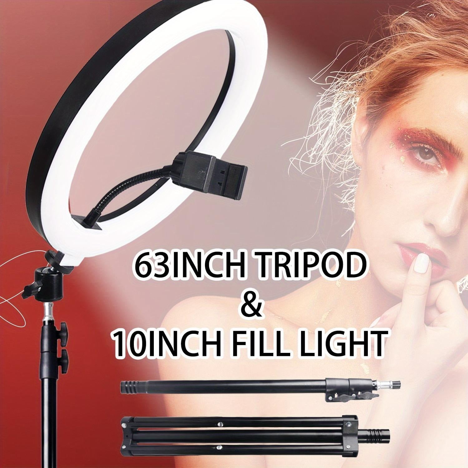 ZOMEI 10" Adjustable LED Ring Light with 63" Extendable Tripod & Phone Holder - for Live Streaming, Studio/Food Photography, USB Powered, 3 Color Modes (Warm/White/Cool), Button Control