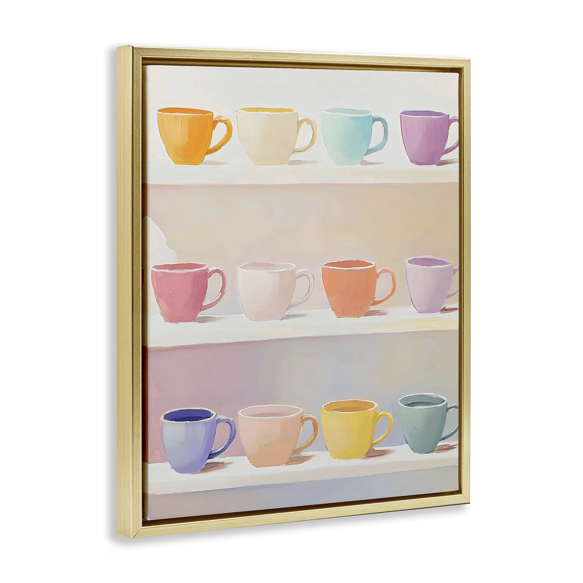 Stupell Industries Rows of Pastel Teacups Gold Framed Floater Canvas Wall Art, design by The Prints Vibe