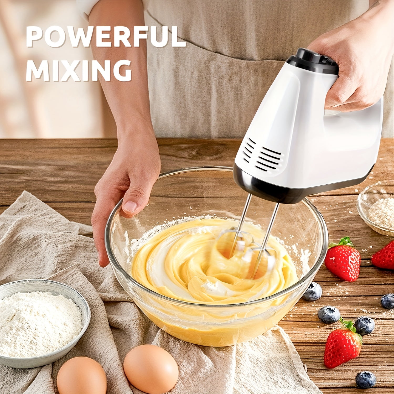 White Hand Mixer Electric, 6 Speed & Turbo Mixer Electric Handheld with Snap-On Storage Case, 5 Stainless Steel Accessories for Whipping, Mixing Cookies, Brownie, Cakes, Dough Batters
