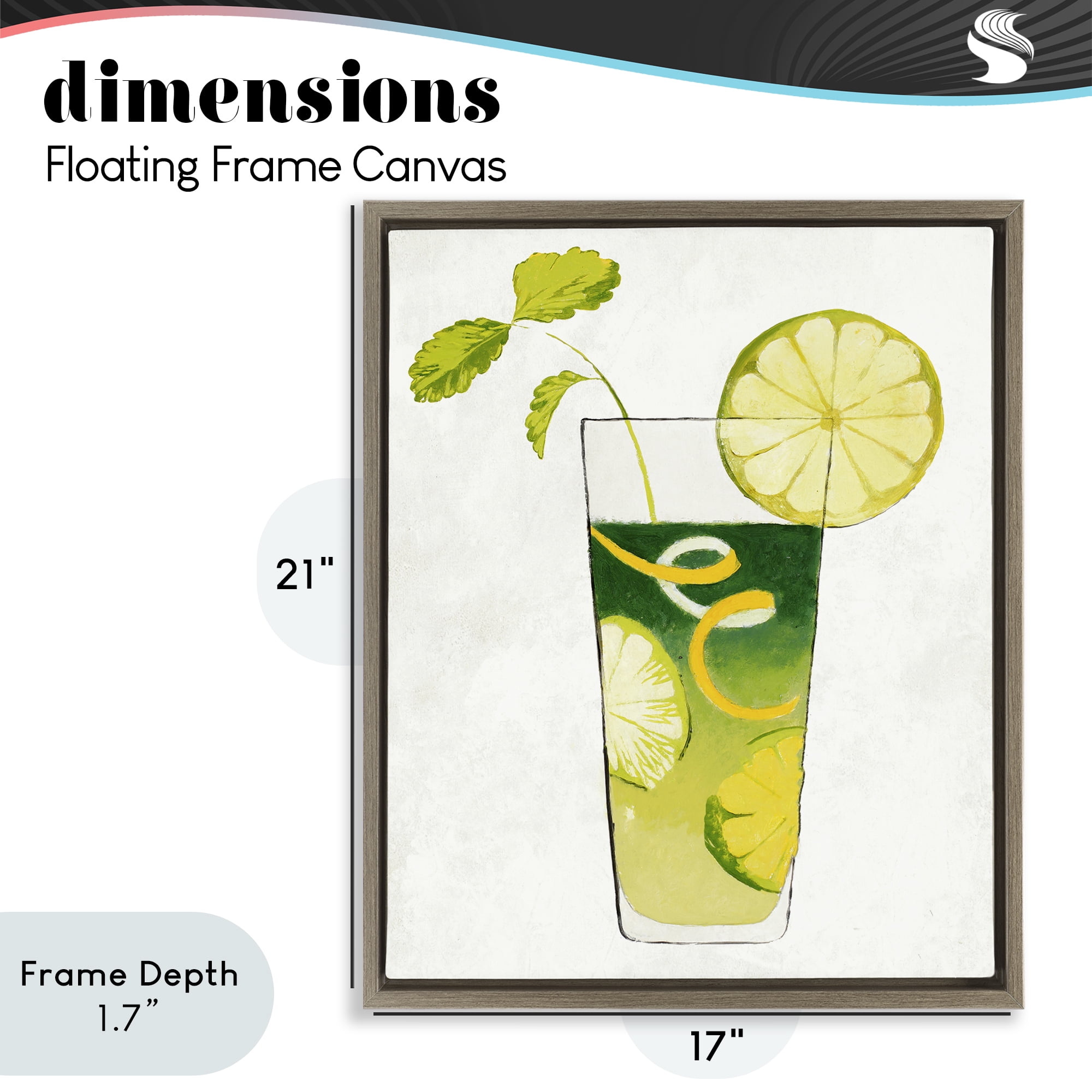Stupell Industries Summer Cocktail Lime Mint Brown Framed Floater Canvas Wall Art, design by Lorenzo Collective