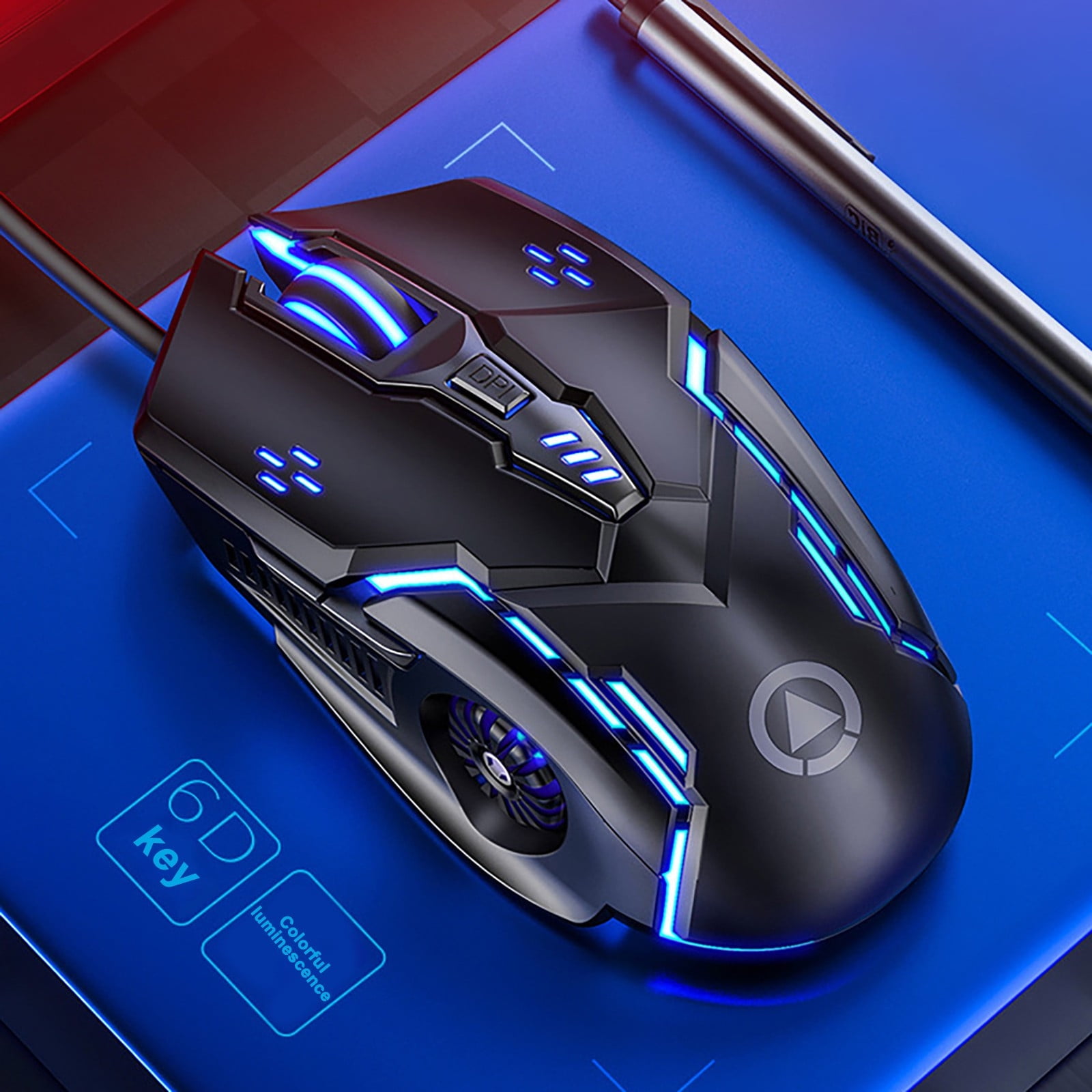 RuiJiao Wired Gaming Mouse Black 3200 DPI 6D Colorful LED Breathing 6 Buttons with Scroll Wheel and Fire Key Ergonomic Soft Grip for PC Laptop Computer Gaming Accessories