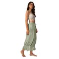 thumbnail image 7 of Yungyresw Women's Casual Bloomer Pants Ruffled Lace Trim Drawstring Lounge Pants Wide Leg Harem Pants Women With Pockets Light Green L, 7 of 7