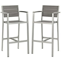 Modway Shore Outdoor Patio Aluminum Bar Stool Set of 2 in Silver Gray