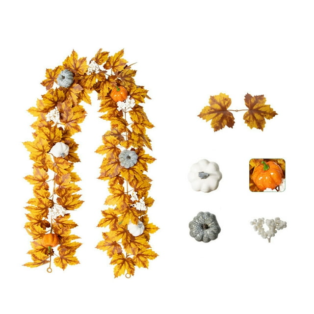 Simulation Maple Leaf Vine for Home Table Decoration, Thanksgiving Fall Rattan Garland, Halloween Artificial Greenery with Hooks