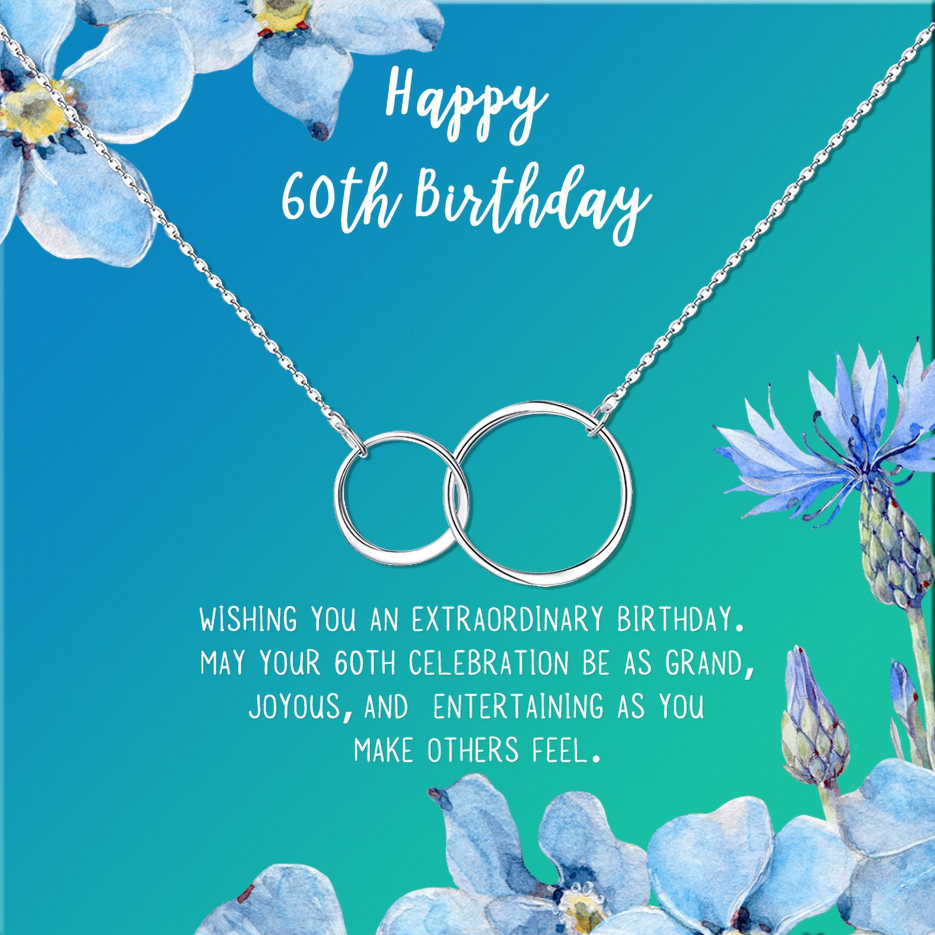 Anavia Happy 60st Birthday Gifts Stainless Steel Fashion Necklace Birthday Card Jewelry Gift for Her, Birthday Gift for Grandma-[Silver Infinity Double Ring, Bright Blue Gift Card]