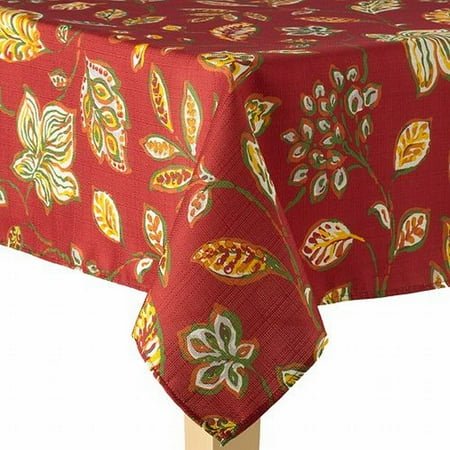 60x84 Fabric Tablecloth - Harvest Season Rust Floral Leaf Tablecloth Woven Fabric Table Cloth 60x84 Oblong