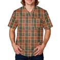 thumbnail image 2 of Domuza Mens Scrubs Top Plaid Stripe Graphics V Neck Short Sleeve Work Uniform Loose Fit Comfy Soft Medical Scrub Tops with 3 Pockets Yellow 3XL, 2 of 5