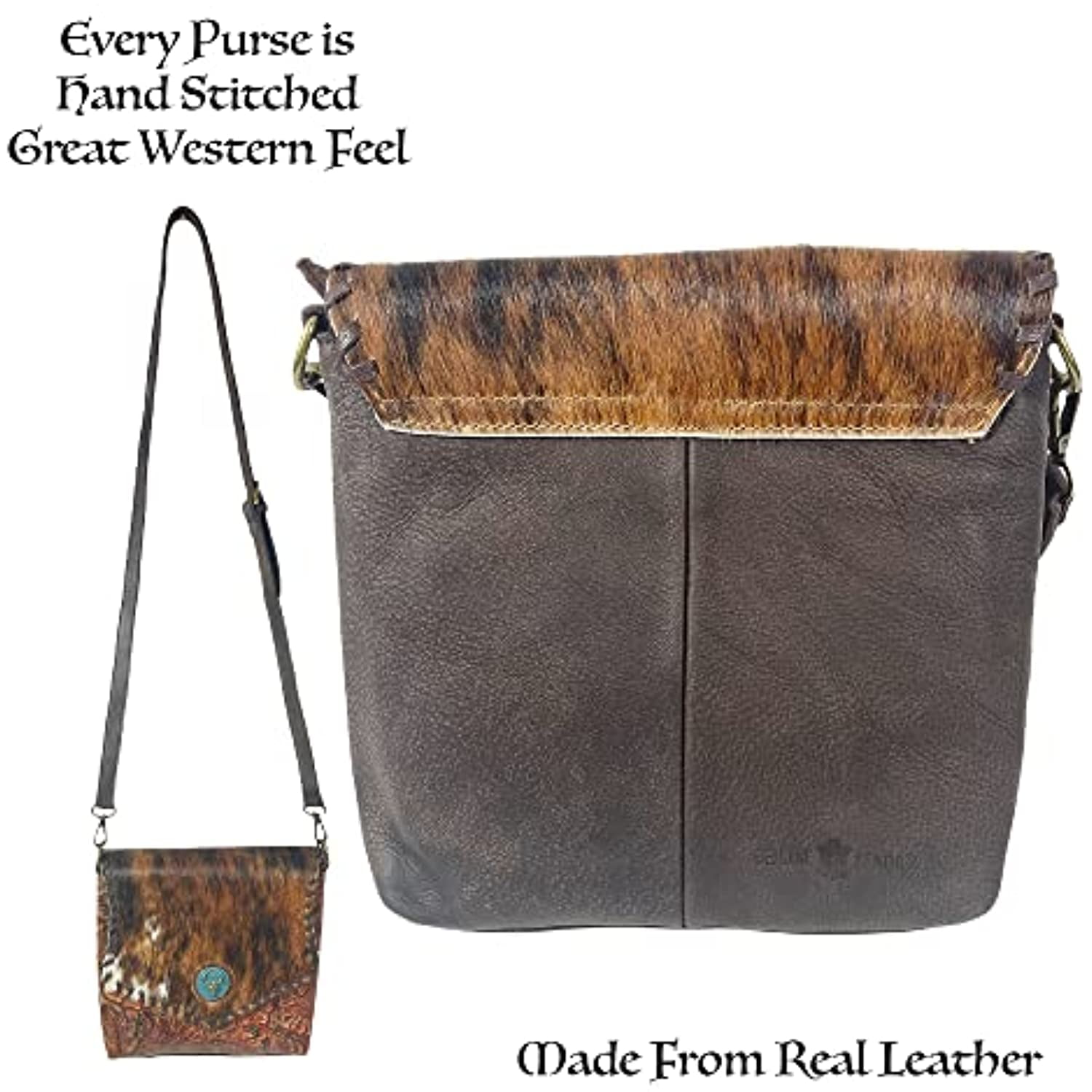 Leather Crossbody Purse - Amarillo - Supple leather Cowhide/Tooled/Fringe