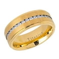 thumbnail image 3 of Men Women 8MM Comfort Fit Titanium Wedding Band Gold Tone Brushed Center Shiny Edge CZ Eternity Ring (Size 7 to 15), 3 of 4