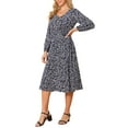 thumbnail image 4 of INSPIRE CHIC Women's Fall Dresses Long Sleeve V Neck Floral Boho Flowy Midi Dress S Navy Blue, 4 of 6