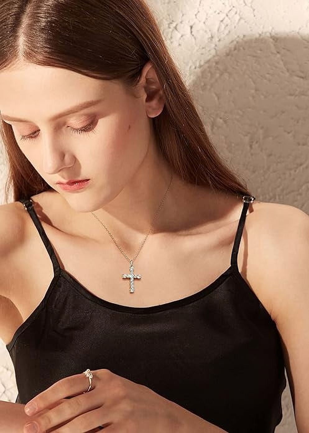 Sterling Silver Cross Necklace for Women Gold Plated Cross Pendant Necklace Cross Layered Necklace for Women