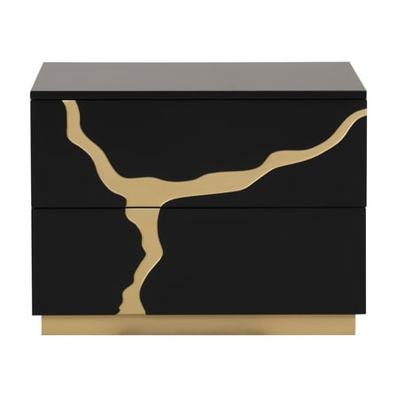 Furniture of America Deverell Adult Modern 2-Drawer Nightstand with Gold Accents, Black