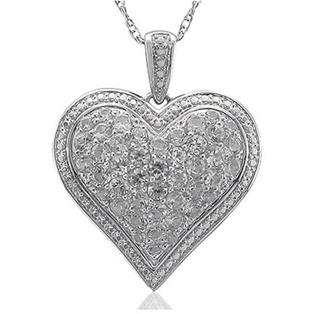 1.72 Carat T.G.W. Created White Sapphire Sterling Silver Pave Heart Pendant, 20