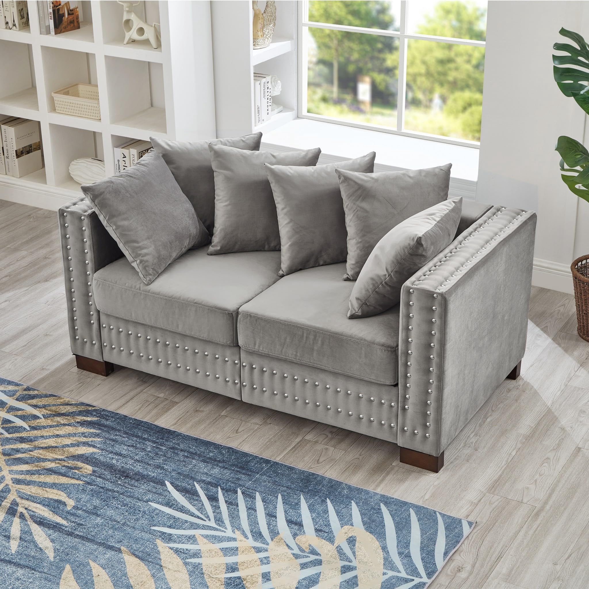 Eyisean 61" Velvet Modern Loveseat Sofa for Living Room, 2-Seater Upholstered Tufted Couch with Nailhead Arms & Pillow, Removable/Washable Cushion, Cloud Couch with Storage Space