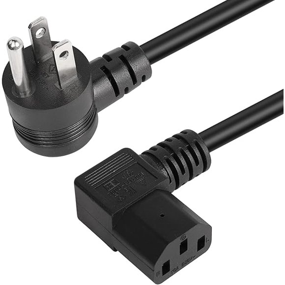 LujingZ GELRHONR Cordon d'Alimentation CA vers IEC320 C13 à 90 Degrés à 3 Broches, Câble Universel NEMA 5-15P Angle Haut 10A 125V pour Ordinateurs Portables, Télé, Moniteurs - 4,9 Pi (Noir-Gauche)