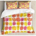 thumbnail image 1 of Fruits Duvet Cover Set King Size, Retro Pineapple Lemon Kiwi Raspberry Pop Art Modern Food Icons Caricature Graphic, Decorative 3 Piece Bedding Set with 2 Pillow Shams, Multicolor, by Ambesonne, 1 of 3