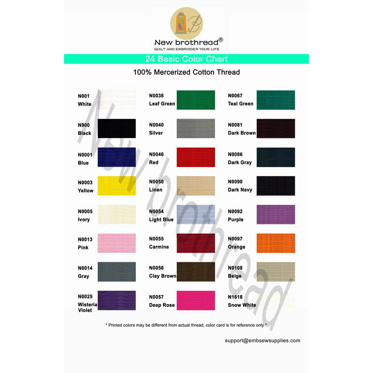 New brothread 24 Basic Colors 100% Mercerized Cotton Thread 30wt 600m(660y), Multicolor
