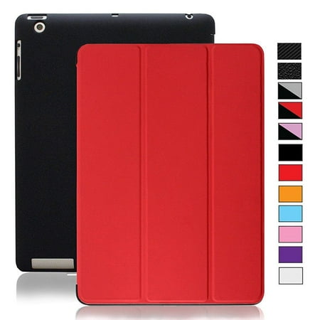 KHOMO - iPad 2 3 and 4 Generation Case - DUAL Series - Super Slim Red Black Cover with Rubberized back and Smart Auto Wake Sleep Feature for Apple iPad 2, 3rd and (Best Back Cover For Ipad 4)