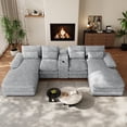 thumbnail image 7 of Wiilayok 133" U Shaped Cloud Couch Modular Sectional Couches for Living Room Comfy Corduroy Deep Seat Sofa Set with Double Chaise Lounge, Storage Central Console, Cup Holders, USB Port, Gray, 7 of 7