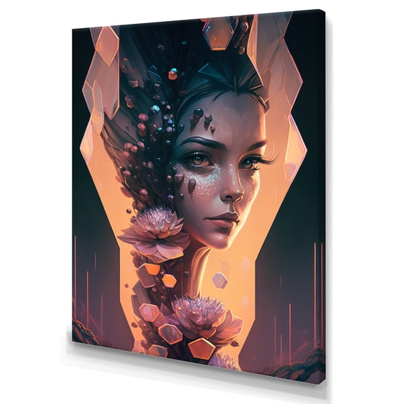 Designart Alien Face With Flowers 3 Hexagon Canvas Wall Art