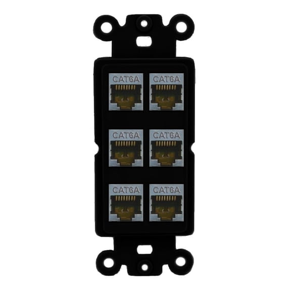RiteAV - 6 Port Cat6A Ethernet Wall Plate - Rocker [Black/Black]