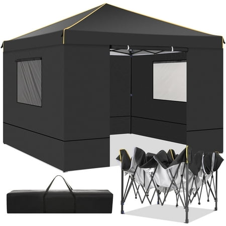 SANOPY 10 x 10 Pop up Canopy Tent with 4 Removable Sidewalls Outdoor Patio Gazebo Tent with Handbag for Camping Black