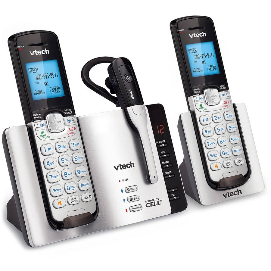 VTech DS6671-3 DECT 6.0 Expandable Cordless Phone with Bluetooth Connect Answering System Silver/Black with 2 Handsets and 1 Cordless Headset 