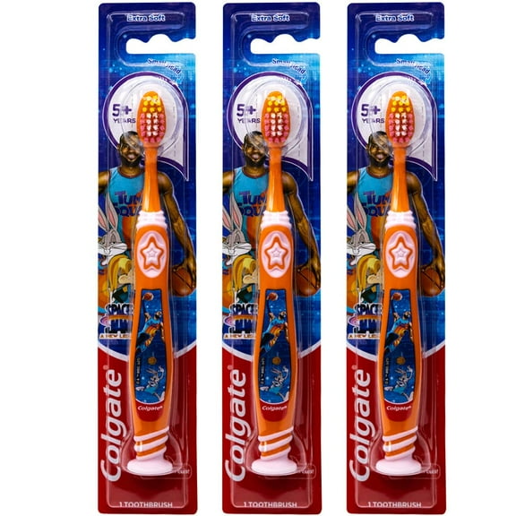 Colgate Space Jam Kids Toothbrush, with Suction Cup, 5  Years, Extra Soft (Colors Vary) - Pack of 3
