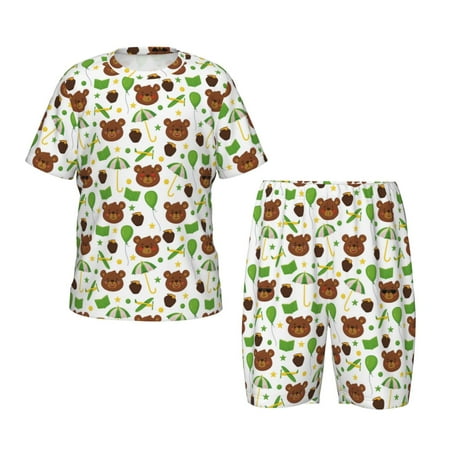 Luyuia Cute Bear Print Girls  2-Piece Tie-Dye Pajama Set  Cute Summer Loungewear with Shirt and Tank Shorts Nightwear-Large