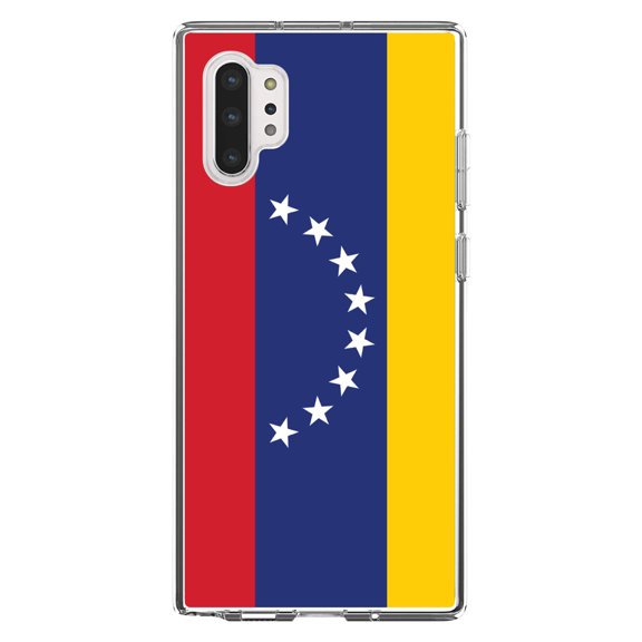 DistinctInk Clear Shockproof Hybrid Case for Galaxy Note 10 PLUS (6.8" Screen) - TPU Bumper, Acrylic Back, Tempered Glass Screen Protector - Venezuela Flag Red Blue Yellow - Venezuela