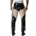thumbnail image 3 of Zaldita Men's Leather Vintage Cowboy Chaps With Basketweave Yoke Split Motorcycle Riders Pants Beige L, 3 of 6