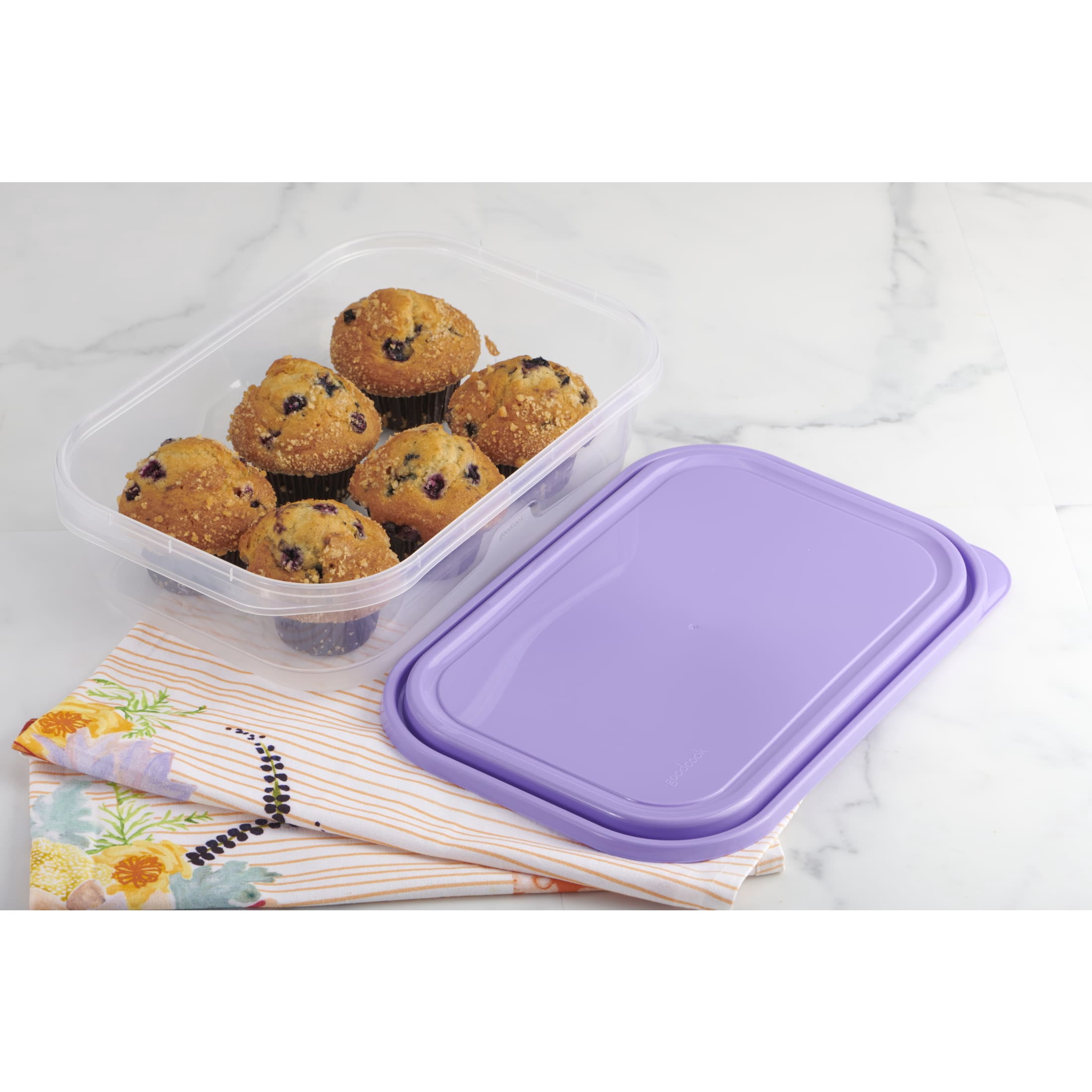 GoodCook EveryWare Extra-Large 1.1 Gallon Rectangle Food Storage Container, Set of 4, Purple, BPA Free