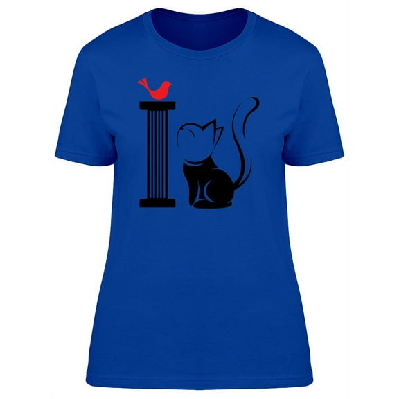 Cat Caricature Bird On Podium T-Shirt Women -Image by Shutterstock, Female x-Large