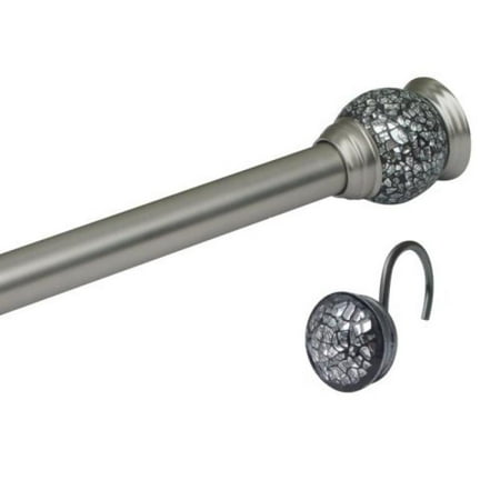 Elegant Home Fashions Mosaic Shower Rod and Hook Set, Satin Nickel Color Rod with Mosaic finial