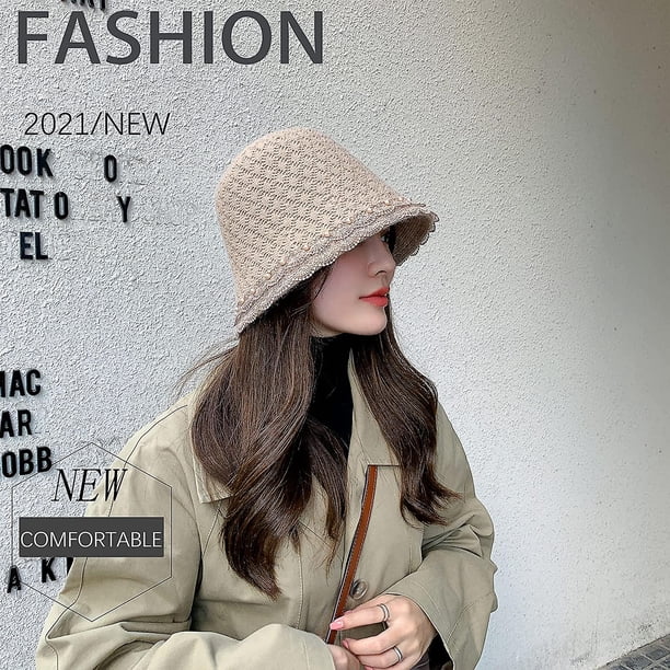 Sombrero de cubo de invierno para mujer, sombreros de campana de encaje vintage, sombrero de pescador de punto cálido y elástico suave