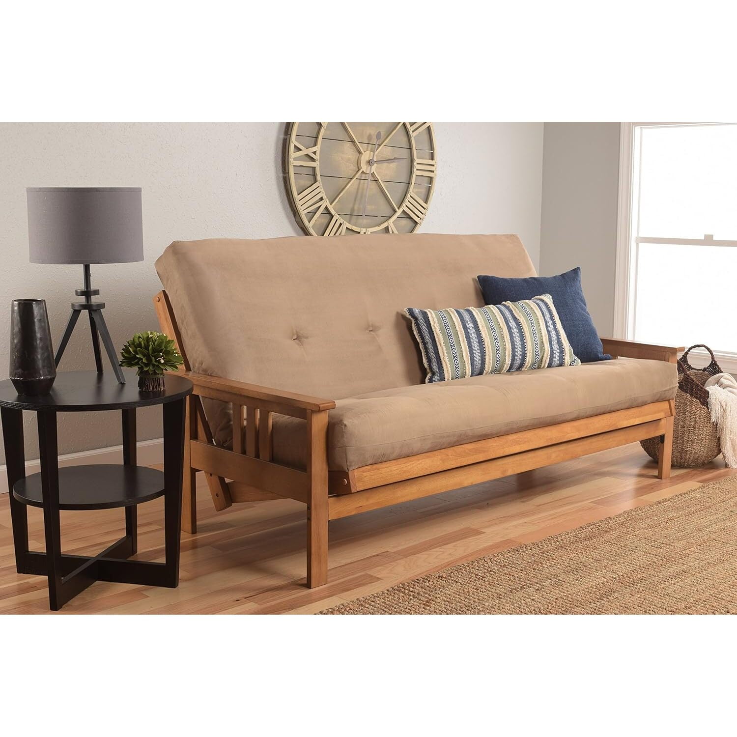 Futon Frame Set with Mattress - Foldable Hardwood Sofa Bed for Living Room