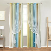 Blackout Curtains for Bedroom with White Sheer Layered | 39"W x 51"L Multicolor Polyester Bedroom Curtain Panel for Bedroom Living room | Curtains Pack of 2 with Metal Grommets
