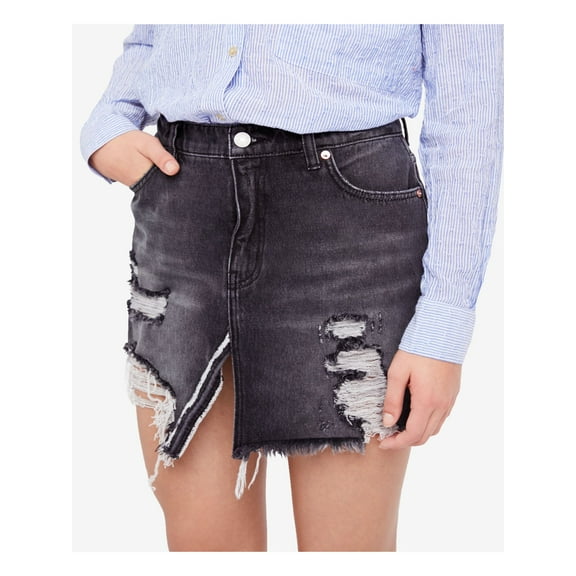 FREE PEOPLE Womens Black Relaxed Ripped Denim Mini Casual Skirt 26 Waist