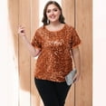 thumbnail image 5 of Women's Plus Size Short Sleeve Sequin Top Round Neck - XX Large, Orange, 5 of 6