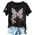 thumbnail image 4 of Puliio Womens Butterfly Ribbon Print T Shirt Short Sleeve Casual Awareness Summer Daily Tee, 4 of 5