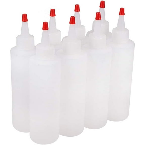 PH 8 Pack 6oz Plastic Squeeze Bottles Open Nozzle Squirt Bottles with Red Tip Caps for Crafts Art Glue Acrylic Paintings White DIY
