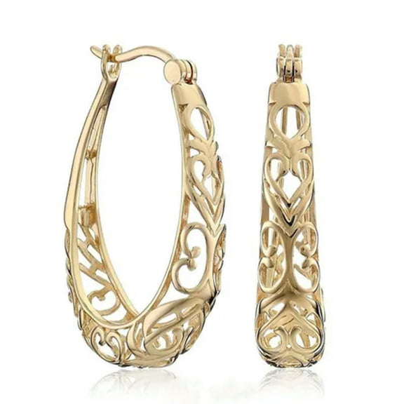 Romantic Women Engagement Hoop Earring 18k Yellow Gold Plated Jewelry A Pair