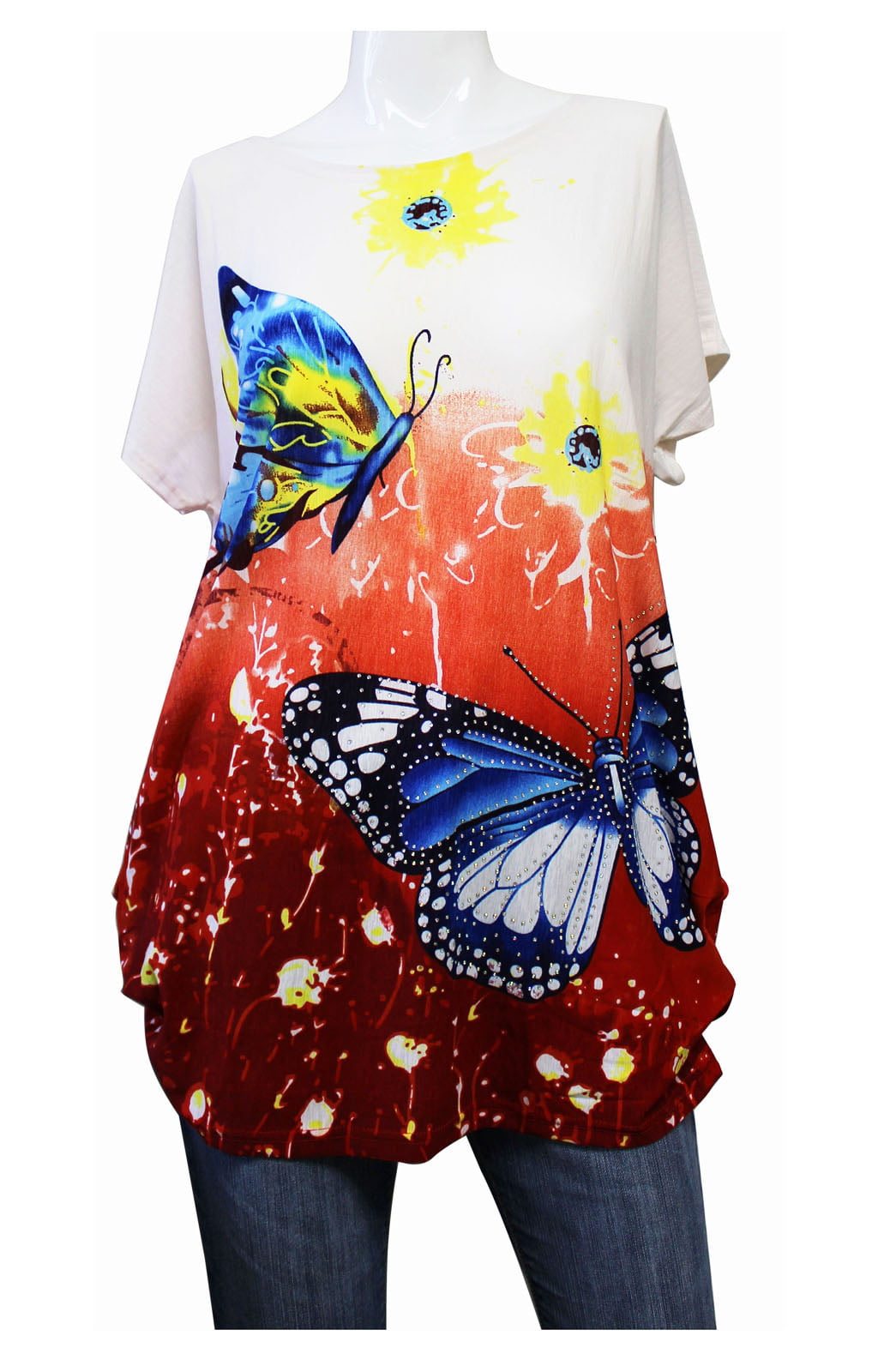 Orange Fade Women's Shirt With Blue Butterfly Graphic (XL/XXL ...
