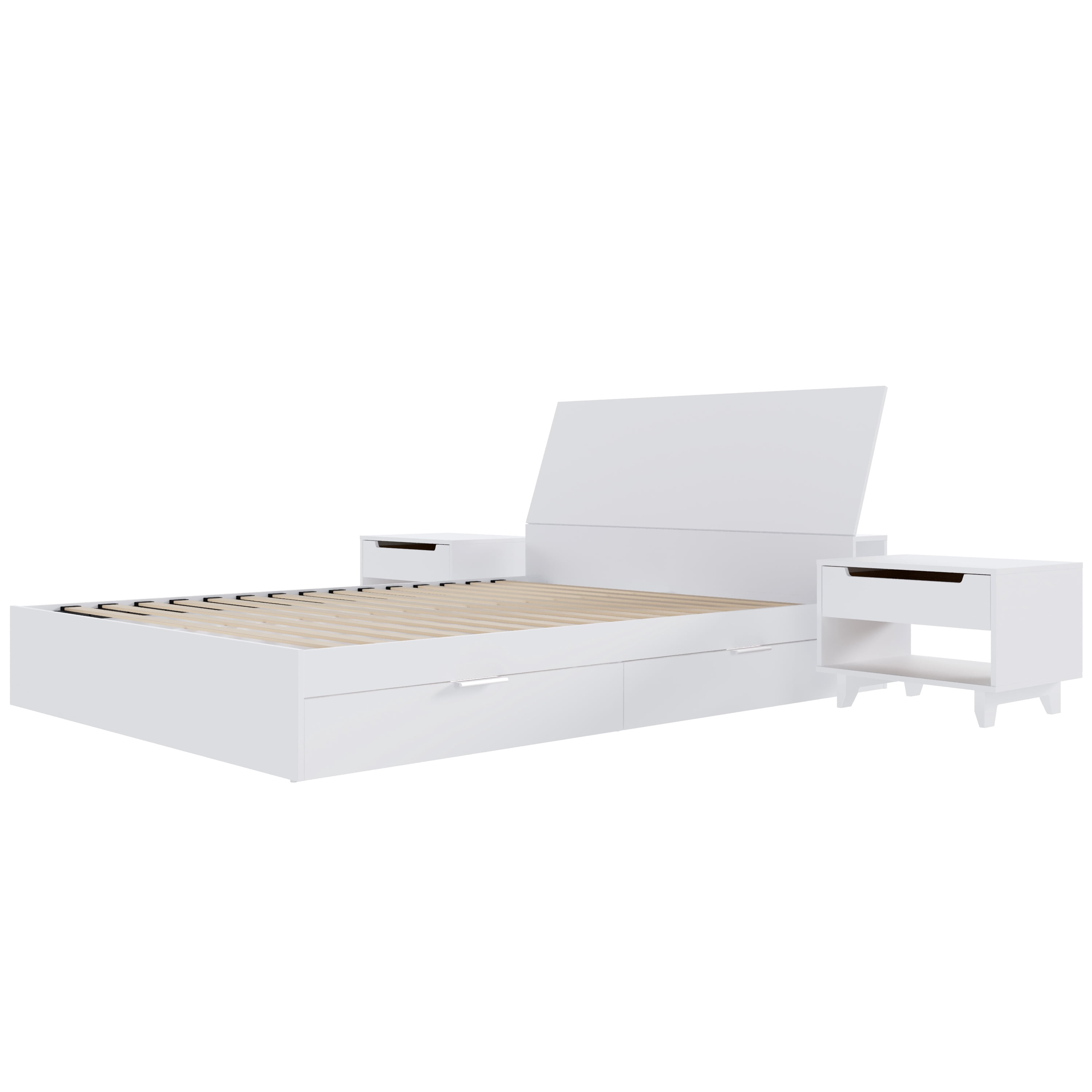 Nexera Ensemble de Chambre à Coucher à Rangement Double 4 Pcs, Blanc, Grand Lit