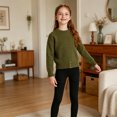 thumbnail image 4 of GobdXE Girls Solid Round Neck Relax Long Sleeve Rib Hem Casual Knit Pullover Dark Green,9-10 Years, 4 of 5