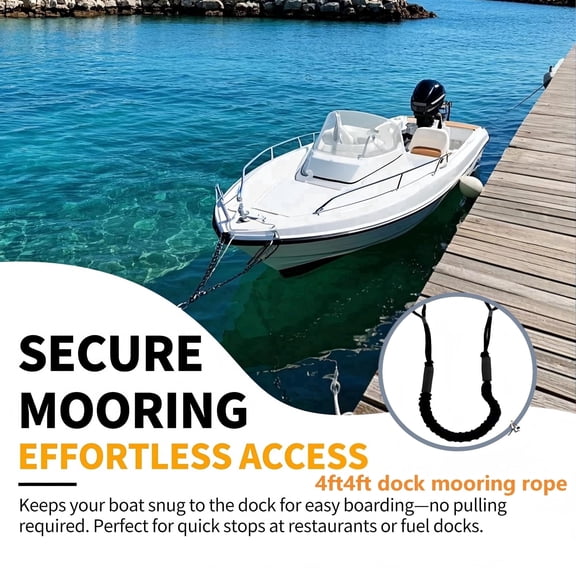 Dandelion Brand 4ft Black Dock Rope, Sold Individually, Can be Extended up to 5.5ft, Highly Elastic and Corrosion-resistant, Suitable for Mooring Motorboats and Speedboats