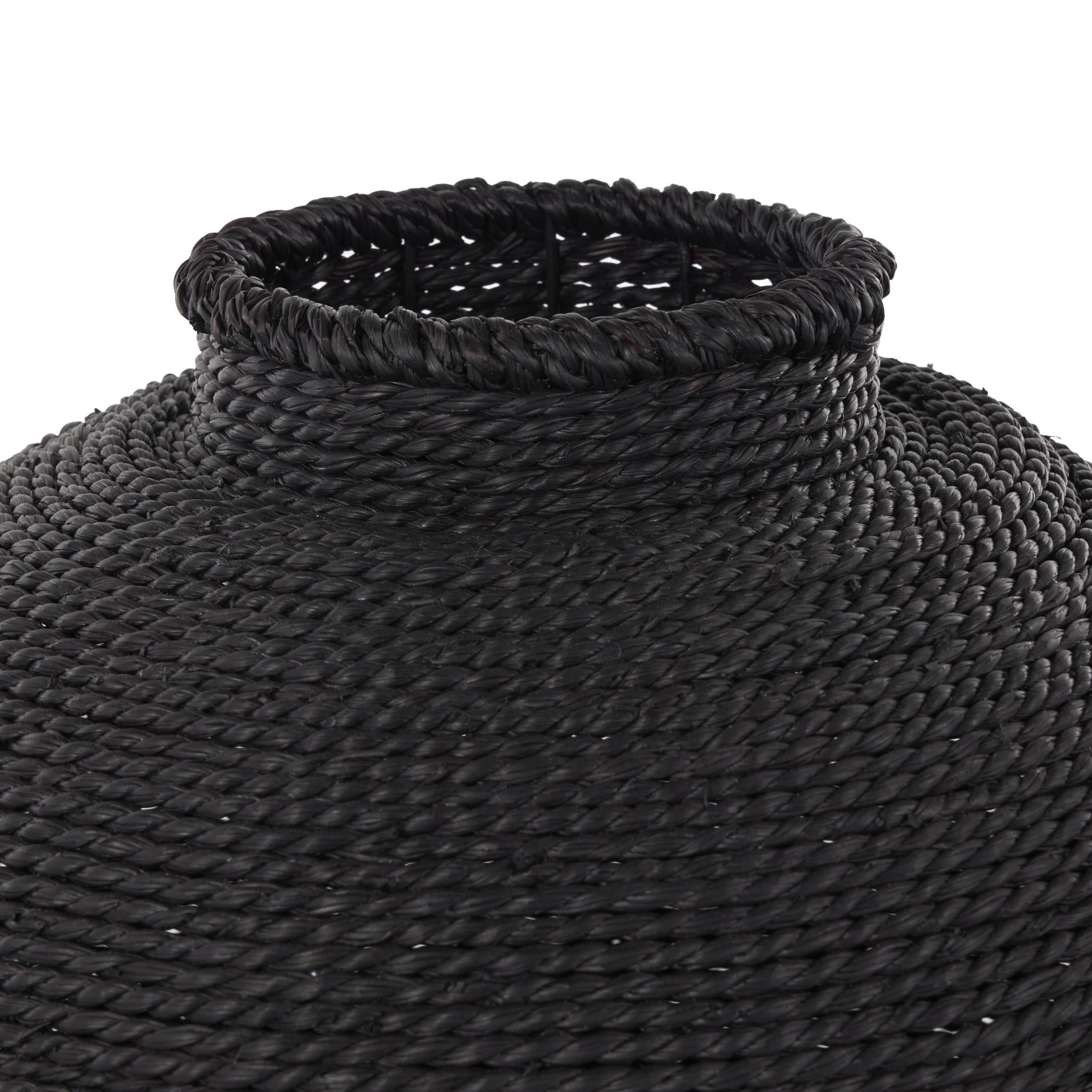 DecMode 11" Handmade Wrapped Pot Black Metal Vase